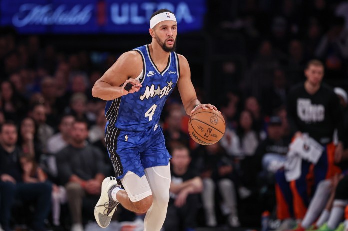 NBA: Orlando Magic at New York Knicks Orlando Magic guard Jalen Suggs dribbles up court during the first half against the New York Knicks at Madison Square Garden.