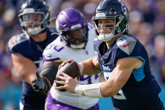 Tennessee Titans quarterback Will Levis looks to pass